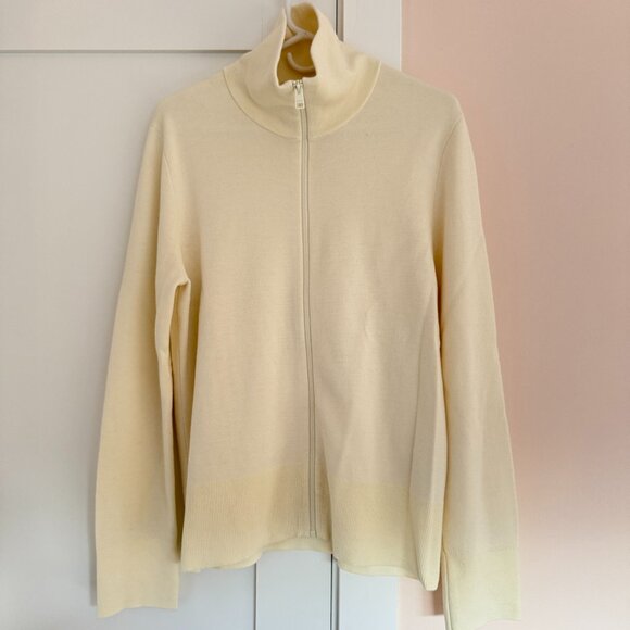 Sandro Zip Front Sweater Off White Wool Size M